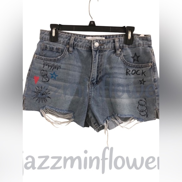 Playboy blue jeans shredded distressed hem bunny logo denim shorts size 11 new‎ - Picture 1 of 16